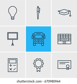 Vector Illustration Of 9 Education Icons. Editable Pack Of Trophy, Pencil, Car And Other Elements.