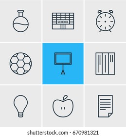 Vector Illustration Of 9 Education Icons. Editable Pack Of Clock, Football, Bookshelf And Other Elements.