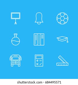 Vector Illustration Of 9 Education Icons. Editable Pack Of Meter, Calculate, Tube And Other Elements.