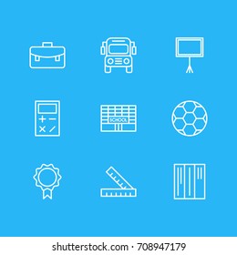 Vector Illustration Of 9 Education Icons. Editable Pack Of Car, Bookshelf, Calculate And Other Elements.