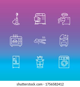 Vektorgrafik von 9 elektrischen Dienstprogramm Icons Linie Stil. Bearbeitbarer Satz von elektrischen Zahnbürste, Elektro-Samovar, Gefrierbeutel und andere Ikone Elemente.