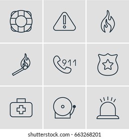 Vector Illustration Of 9 Emergency Icons. Editable Pack Of Lifesaver, Siren, Exclamation And Other Elements.