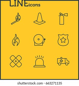 Vector Illustration Of 9 Emergency Icons. Editable Pack Of Adhesive, Fire, Siren And Other Elements.