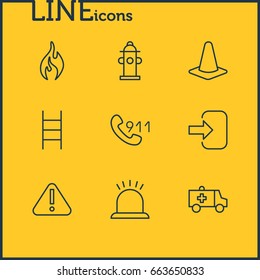 Vector Illustration Of 9 Emergency Icons. Editable Pack Of Exclamation, Taper, Water And Other Elements.