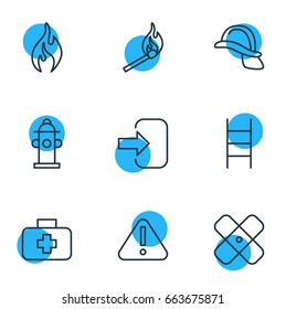 Vector Illustration Of 9 Emergency Icons. Editable Pack Of Fire, Exclamation, Water And Other Elements.