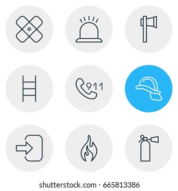 Vector Illustration Of 9 Emergency Icons. Editable Pack Of Safety, Adhesive, Alarm And Other Elements.