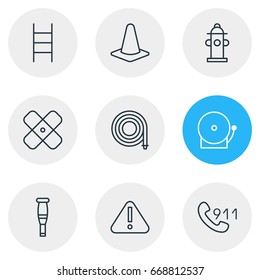 Vector Illustration Of 9 Emergency Icons. Editable Pack Of Stairs, Spike, Water And Other Elements.
