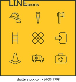 Vector Illustration Of 9 Emergency Icons. Editable Pack Of Adhesive, First-Aid, Medical Case And Other Elements.
