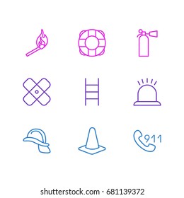 Vector Illustration Of 9 Emergency Icons. Editable Pack Of Hotline, Alarm, Lifesaver And Other Elements.