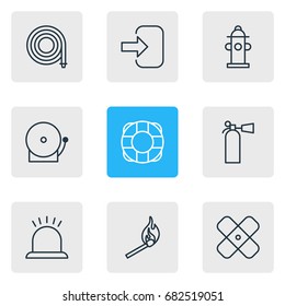 Vector Illustration Of 9 Emergency Icons. Editable Pack Of Lifesaver, Door, Alarm And Other Elements.