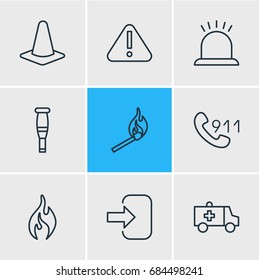 Vector Illustration Of 9 Emergency Icons. Editable Pack Of Hotline, Alarm, Fire And Other Elements.