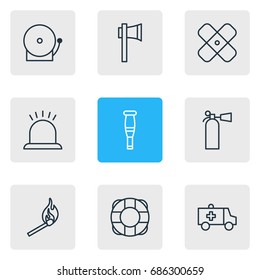 Vector Illustration Of 9 Emergency Icons. Editable Pack Of Fire, Alarm, Safety And Other Elements.