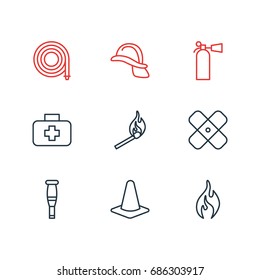 Vector Illustration Of 9 Emergency Icons. Editable Pack Of Spike, Safety, Medical Case And Other Elements.