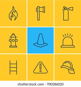 Vector Illustration Of 9 Emergency Icons. Editable Pack Of Ax, Taper, Exclamation And Other Elements.