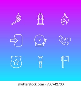 Vector Illustration Of 9 Emergency Icons. Editable Pack Of Fire, Burn, Badge And Other Elements.