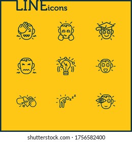 Vector illustration of 9 emoji icons line style. Editable set of innovation, surprised, frustrated and other icon elements.