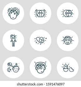 Vector illustration of 9 emoticon icons line style. Editable set of love, surprised, dreams and other icon elements.