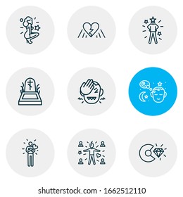 Vector illustration of 9 emotions icons line style. Editable set of dreams, death, core values and other icon elements.