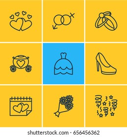 Vector Illustration Of 9 Engagement Icons. Editable Pack Of Chariot, Calendar, Engagement And Other Elements.