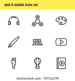 Vector Illustration Of 9 Entertainment Icons. Editable Pack Of Veggie, Artist, Multimedia And Other Elements.