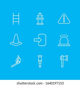 Vector illustration of 9 extra icons line style. Editable set of exit, match, ladder and other icon elements.