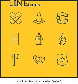 Vector Illustration Of 9 Extra Icons. Editable Pack Of Ax, Badge, Hotline And Other Elements.