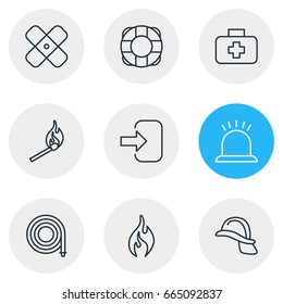 Vector Illustration Of 9 Extra Icons. Editable Pack Of Burn, Hosepipe, Fire And Other Elements.