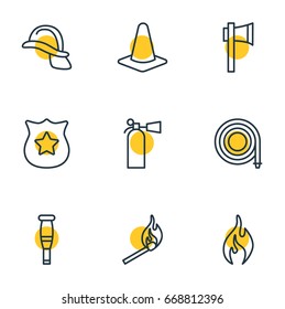 Vector Illustration Of 9 Extra Icons. Editable Pack Of Ax, Safety, Burn And Other Elements.