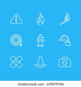 Vector Illustration Of 9 Extra Icons. Editable Pack Of Adhesive, Burn, Fire And Other Elements.