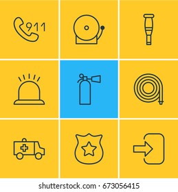 Vector Illustration Of 9 Extra Icons. Editable Pack Of Safety, First-Aid, Spike And Other Elements.