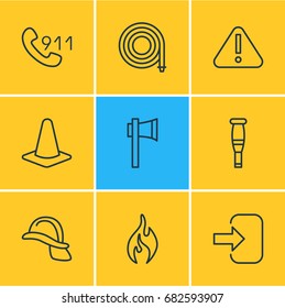 Vector Illustration Of 9 Extra Icons. Editable Pack Of Door, Hotline, Taper And Other Elements.