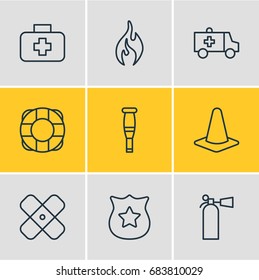 Vector Illustration Of 9 Extra Icons. Editable Pack Of Spike, Taper, Burn And Other Elements.