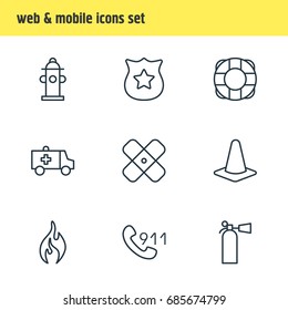 Vector Illustration Of 9 Extra Icons. Editable Pack Of Adhesive, Burn, Safety And Other Elements.