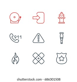 Vector Illustration Of 9 Extra Icons. Editable Pack Of Spike, Water, Door And Other Elements.