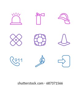 Vector Illustration Of 9 Extra Icons. Editable Pack Of Fire, Hotline, Lifesaver And Other Elements.