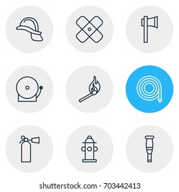 Vector Illustration Of 9 Extra Icons. Editable Pack Of Ax, Water, Safety And Other Elements.