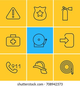 Vector Illustration Of 9 Extra Icons. Editable Pack Of Hotline, Safety, Hosepipe And Other Elements.