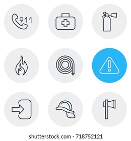 Vector Illustration Of 9 Extra Icons. Editable Pack Of Exclamation, Door, Ax And Other Elements.