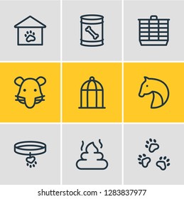 Vector illustration of 9 fauna icons line style. Editable set of rat, horse, pet and other icon elements.