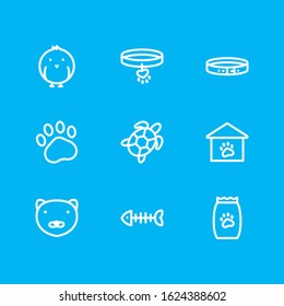 Vector illustration of 9 fauna icons line style. Editable set of collar, mink, pet house and other icon elements.