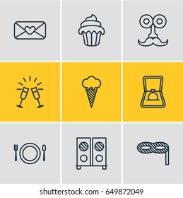 Vector Illustration Of 9 Feast Icons. Editable Pack Of Man Style, Goblet, Engagement And Other Elements.