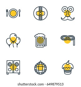 Vector Illustration Of 9 Feast Icons. Editable Pack Of Decoration, Muffin, Cutlery And Other Elements.