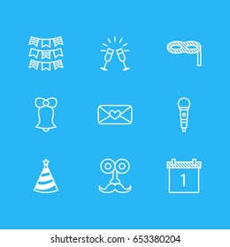 Vector Illustration Of 9 Feast Icons. Editable Pack Of Karaoke, Masquerade, Date Block And Other Elements.