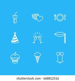 Vector Illustration Of 9 Feast Icons. Editable Pack Of Soul, Goblet, Soft Drink And Other Elements.