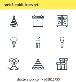 Vector Illustration Of 9 Feast Icons. Editable Pack Of Ice Cream, Patisserie, Soft Drink And Other Elements.
