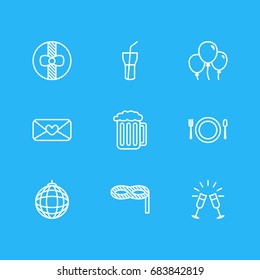 Vector Illustration Of 9 Feast Icons. Editable Pack Of Gift, Soft Drink, Cutlery And Other Elements.
