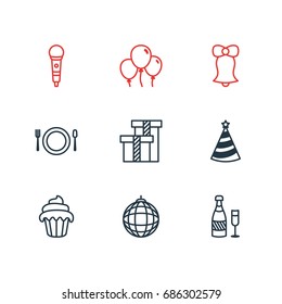 Vector Illustration Of 9 Feast Icons. Editable Pack Of Cupcake, Fizz, Present And Other Elements.