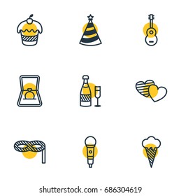 Vector Illustration Of 9 Feast Icons. Editable Pack Of Ice Cream, Masquerade, Fizz And Other Elements.