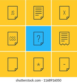 Vector illustration of 9 file icons line style. Editable set of js, file, important and other icon elements.