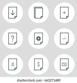 Vector Illustration Of 9 File Icons. Editable Pack Of Plus, Question, Dollar And Other Elements.